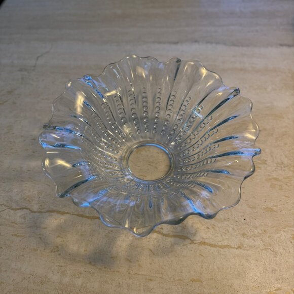 Vintage Clear Pressed Glass Ruffled Edge Bowl With Hobnail Design - Picture 3 of 10